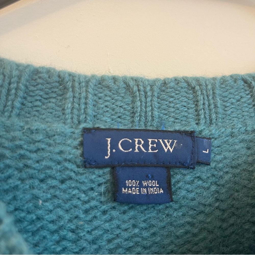 Vintage Size Large 100% Wool Teal J. Crew Sweater Minmalist Unisex Staple Piece - Picture 3 of 4